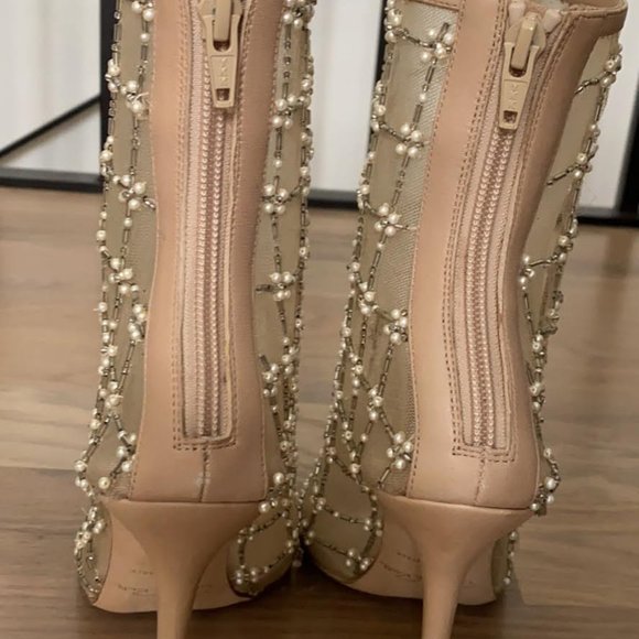 Oscar de la Renta Pearlette Biege Mesh Booties - Picture 3 of 4
